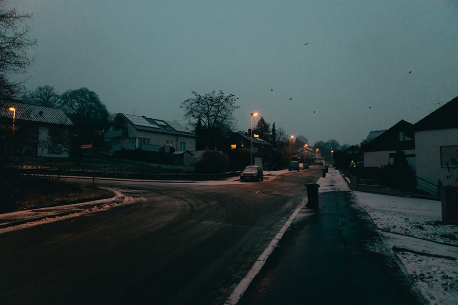 empty suburban driveway sunrise