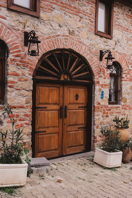 Brick House with Wooden Double Doors