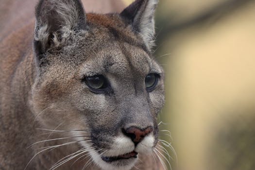 Detailed image of a puma's face in Szeged, perfect for wildlife photography enthusiasts.