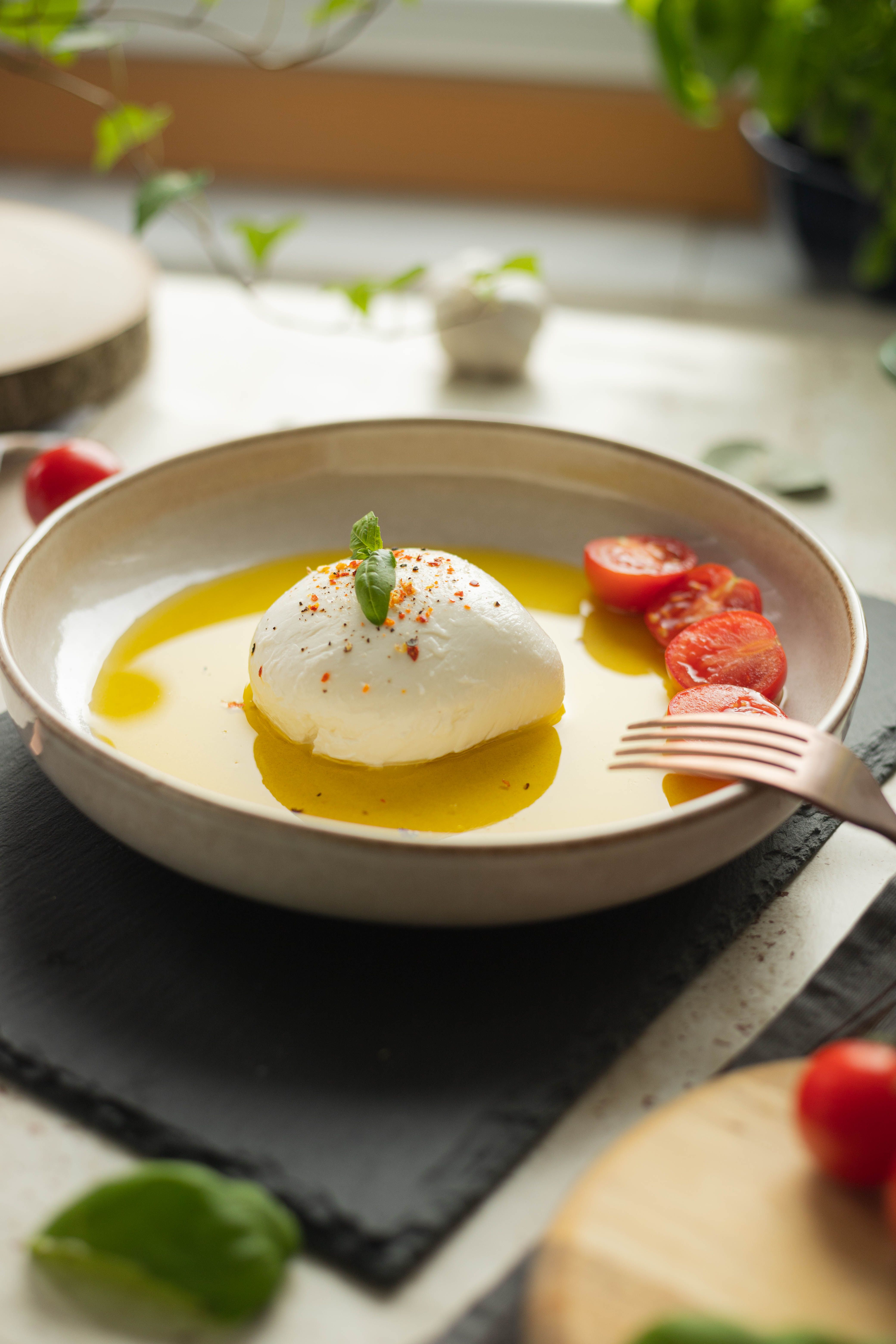 burrata cheese platter olive oil