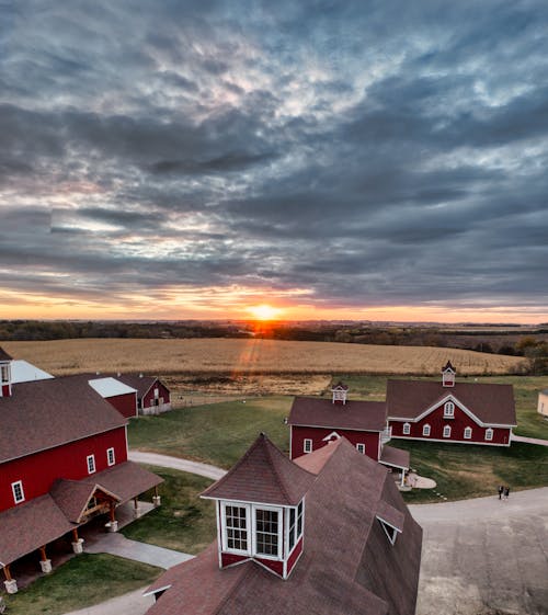 Sunset under Clouds over Village