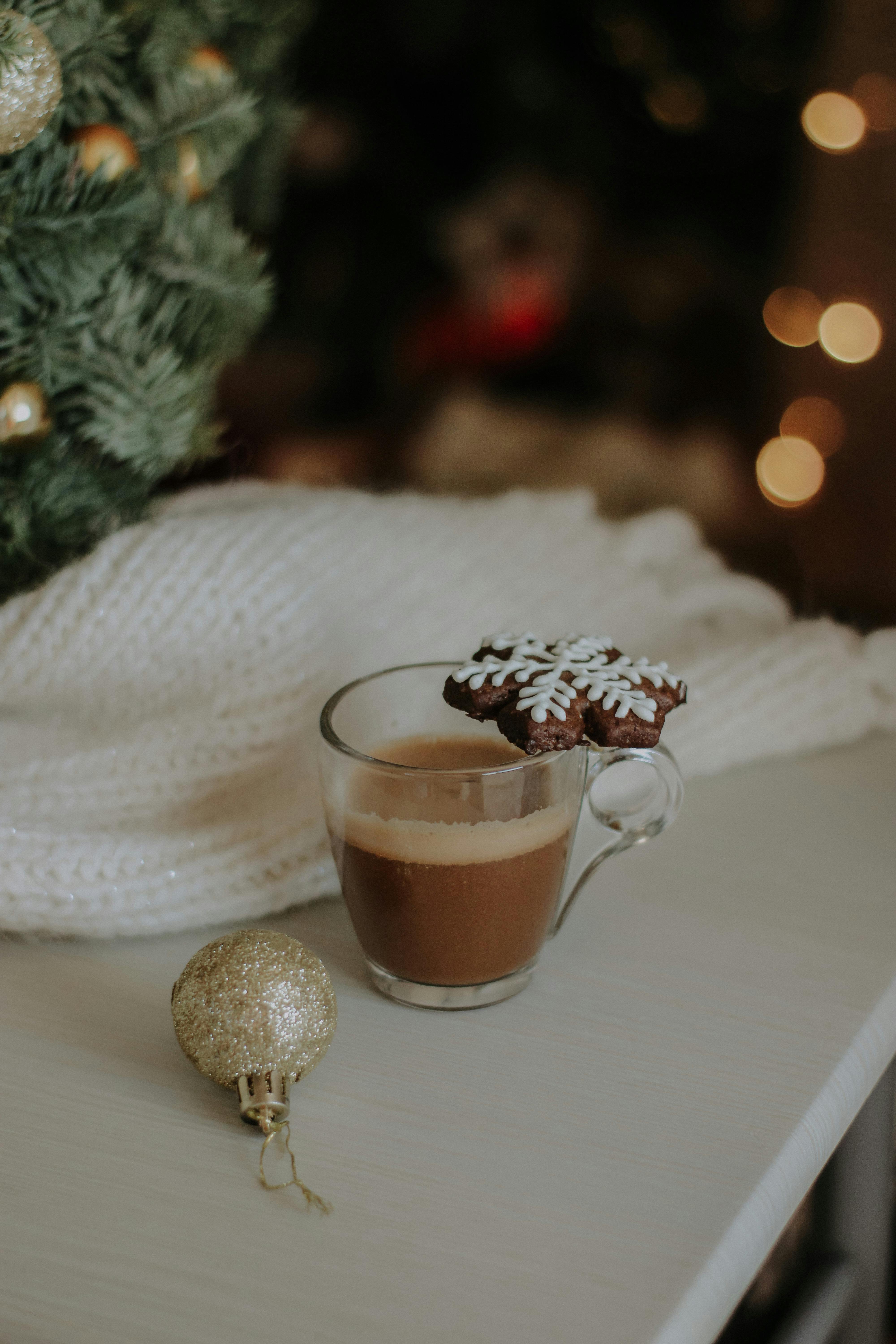 Christmas Ball, Cookie and Coffee in Cup · Free Stock Photo