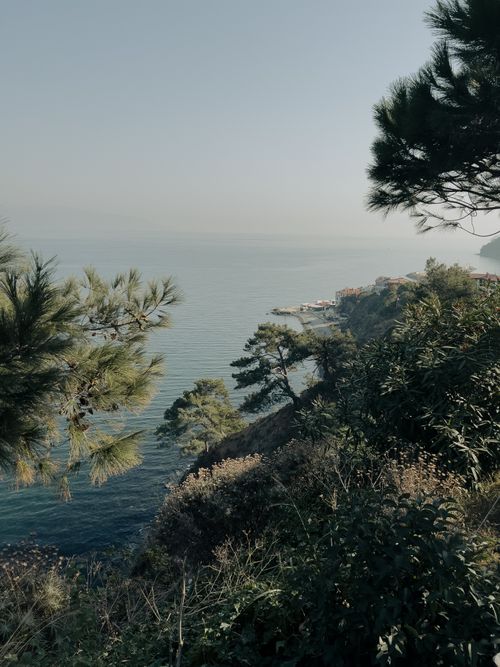 Free Elevated view of Mudanya's coastline with lush greenery and calm sea. Stock Photo