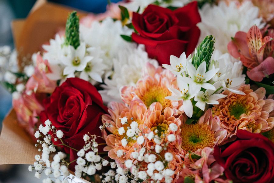 Hand-tied celebration bouquet for a private dinner party