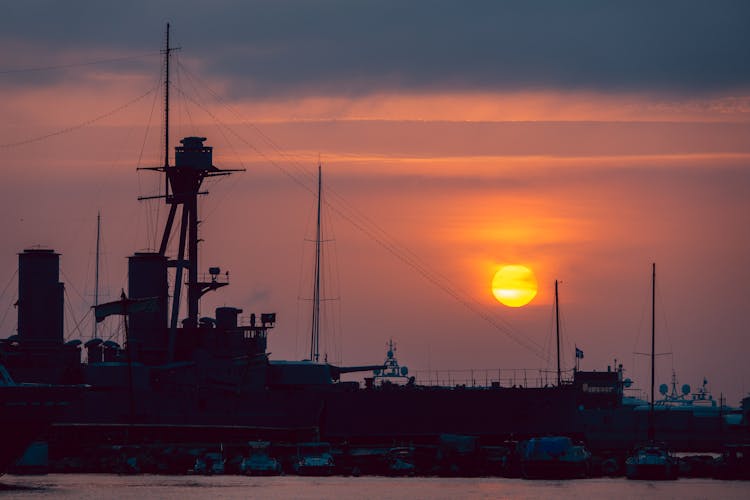 A Silhouette Of A Ship