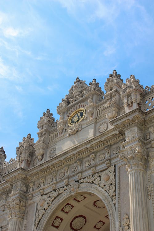 Facade of Dolmabahce Palace against Blue Sky