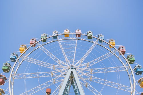 Colorful Ferris Wheel Under Blue Sky 