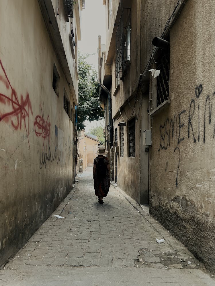 Woman Walking On Alley