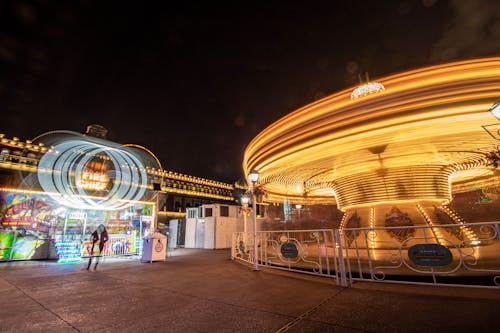 Illuminated Amusement Park at Night