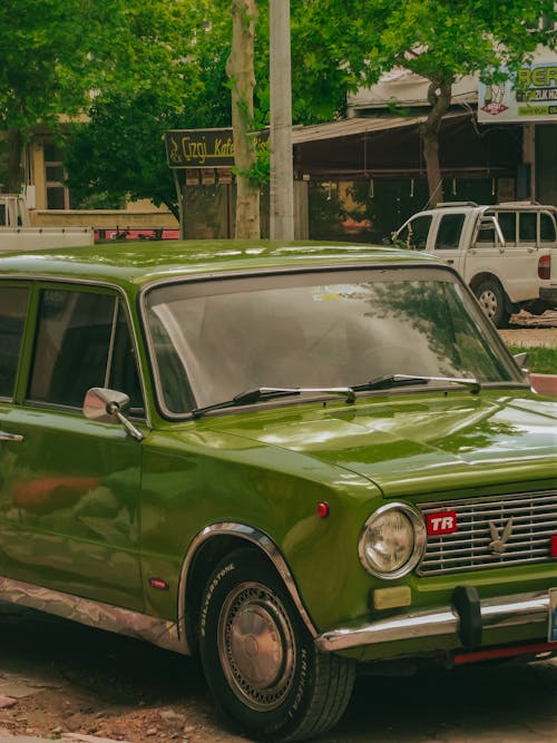 Close-up of a Classic Green Car