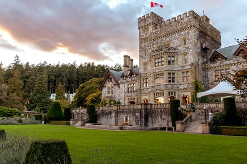 Stone Castle With Green Grass Front Yard