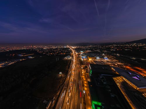 Birds Eye View of a Road at Night