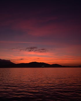 A breathtaking seascape with a vibrant sunset sky reflecting on the ocean.