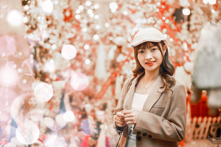 Smiling Woman Posing On Outdoor Festival