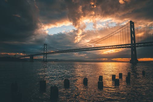 Silhouet Van Golden Gate Bridge Tijdens Golden Hour