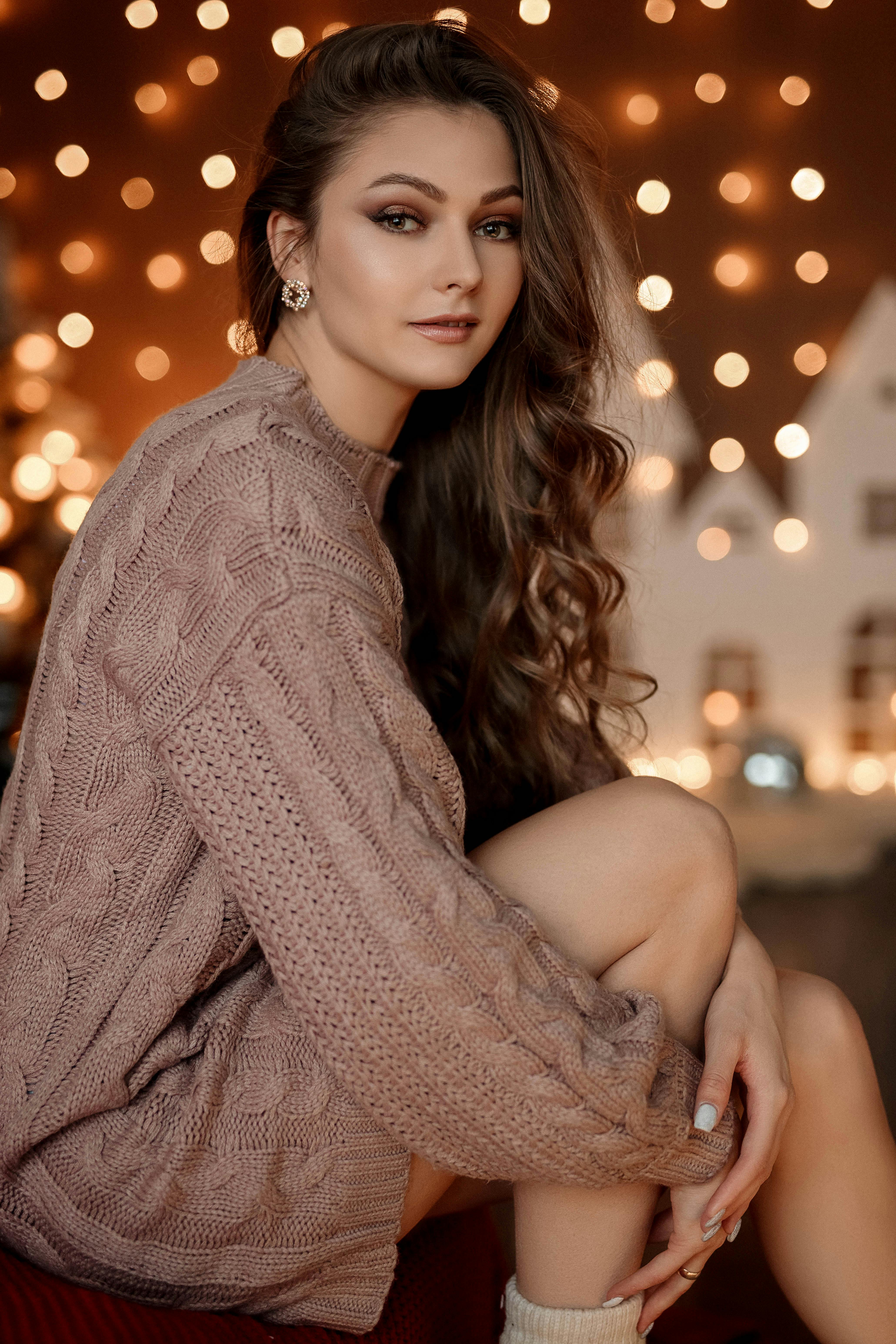 Woman Posing in Sweater Free Stock Photo