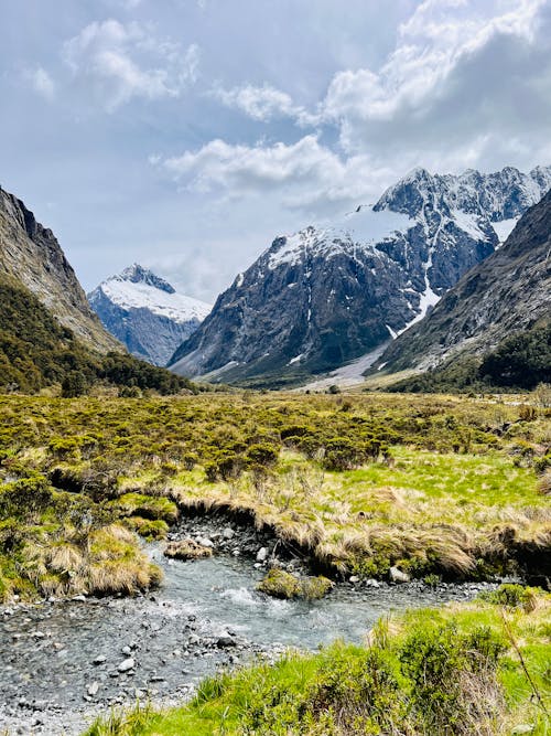 Stream in Valley in Mountains