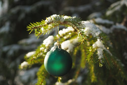 Close-Up Shot of a Green Christmas Ball