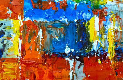 Free Dynamic abstract expressionism painting with vibrant colors and textured acrylic on canvas. Stock Photo