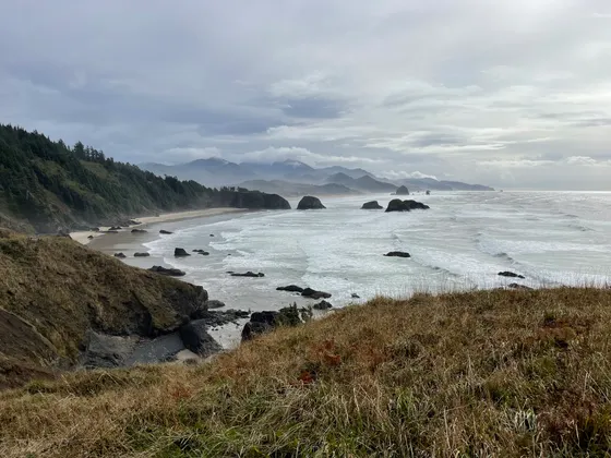 The wide sands and sea stacks of Cannon Beach, Oregon