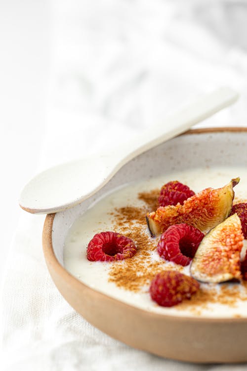 Fruits and Cereals in Yogurt for Breakfast