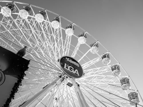 Photos gratuites de contre-plongée, échelle des gris, grande roue