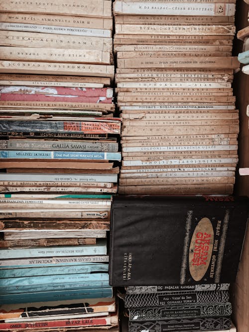 Stack of Old Books in Close-up Photography
