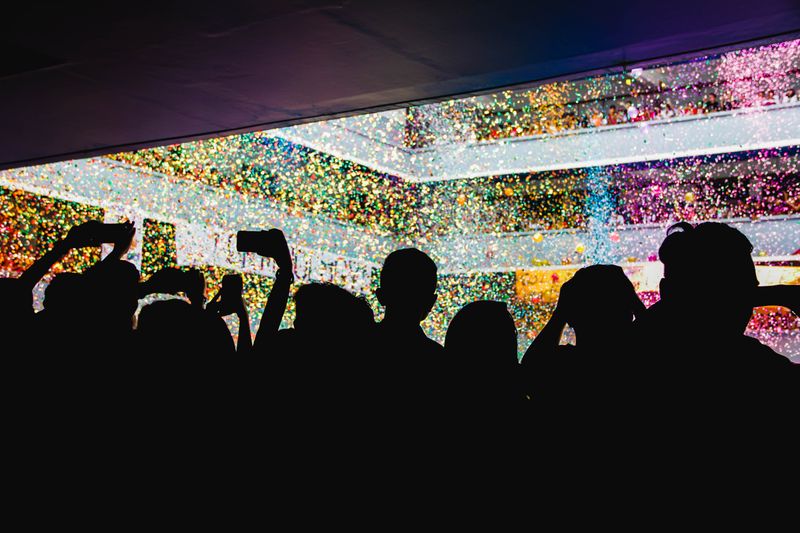 Confetti over a celebrating crowd