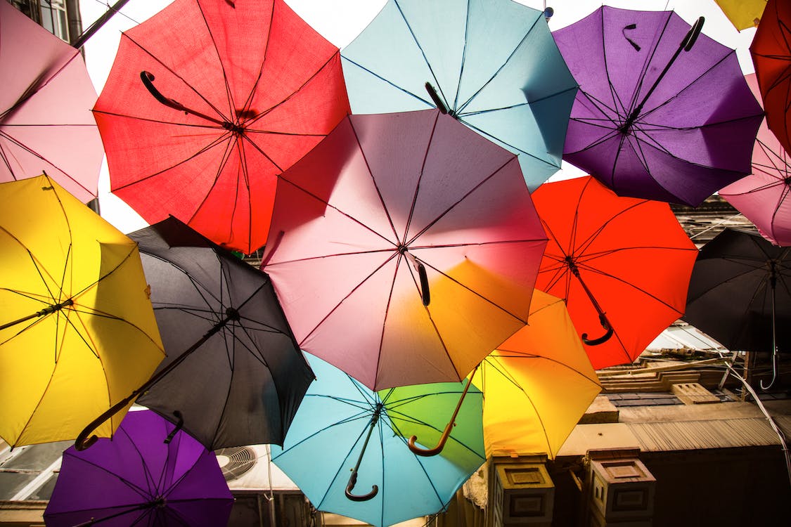Different colored umbrellas