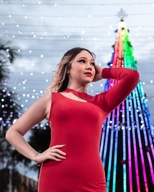 Low Angle Photo of Woman wearing Red Dress