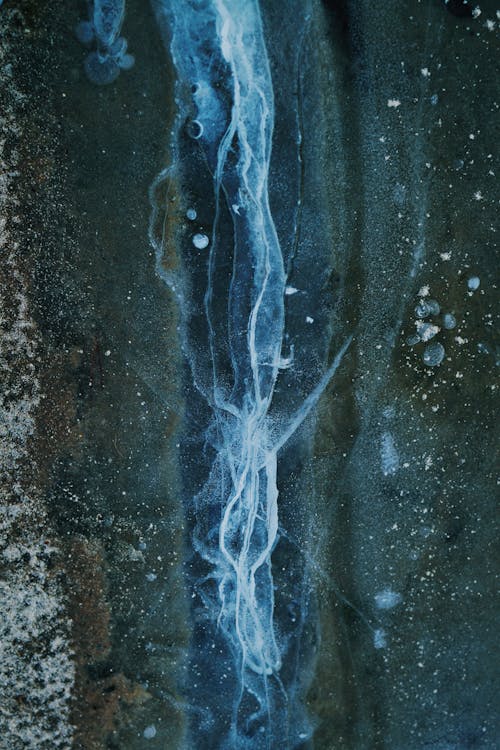 Close-up of Frozen Water on the Ground