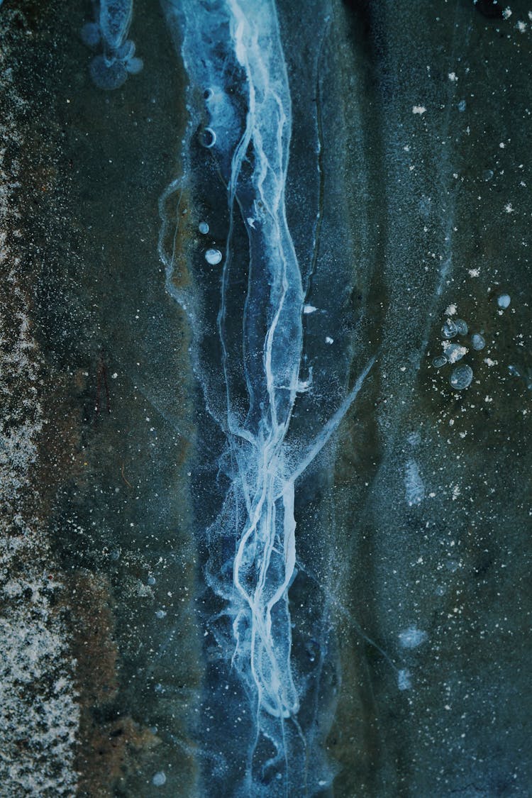 Close-up Of Frozen Water On The Ground