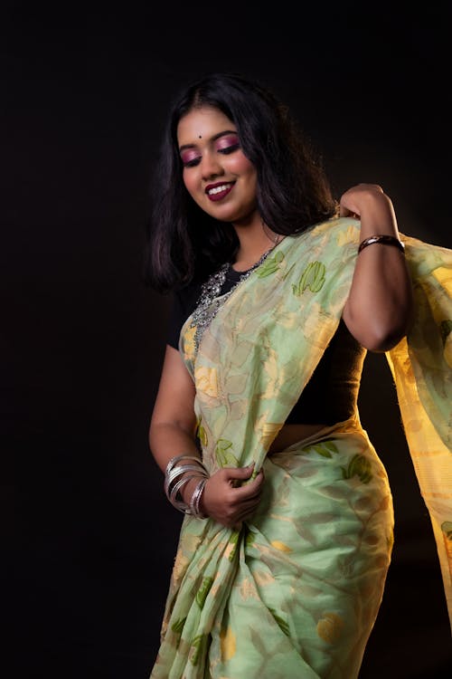 Beautiful Woman Posing in Traditional Saree Clothes