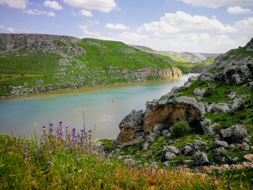 Landscape of Cliffs on Both Sides of a River 