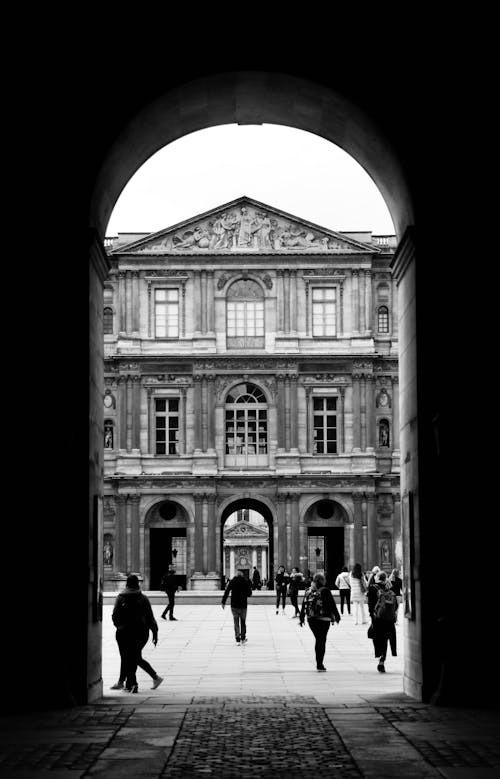 People on Square in Old Town in Black and White