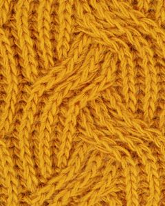 Detailed close-up of a yellow knitted wool pattern, ideal for textile design.