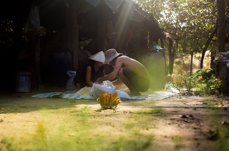 Couple Working In Yard