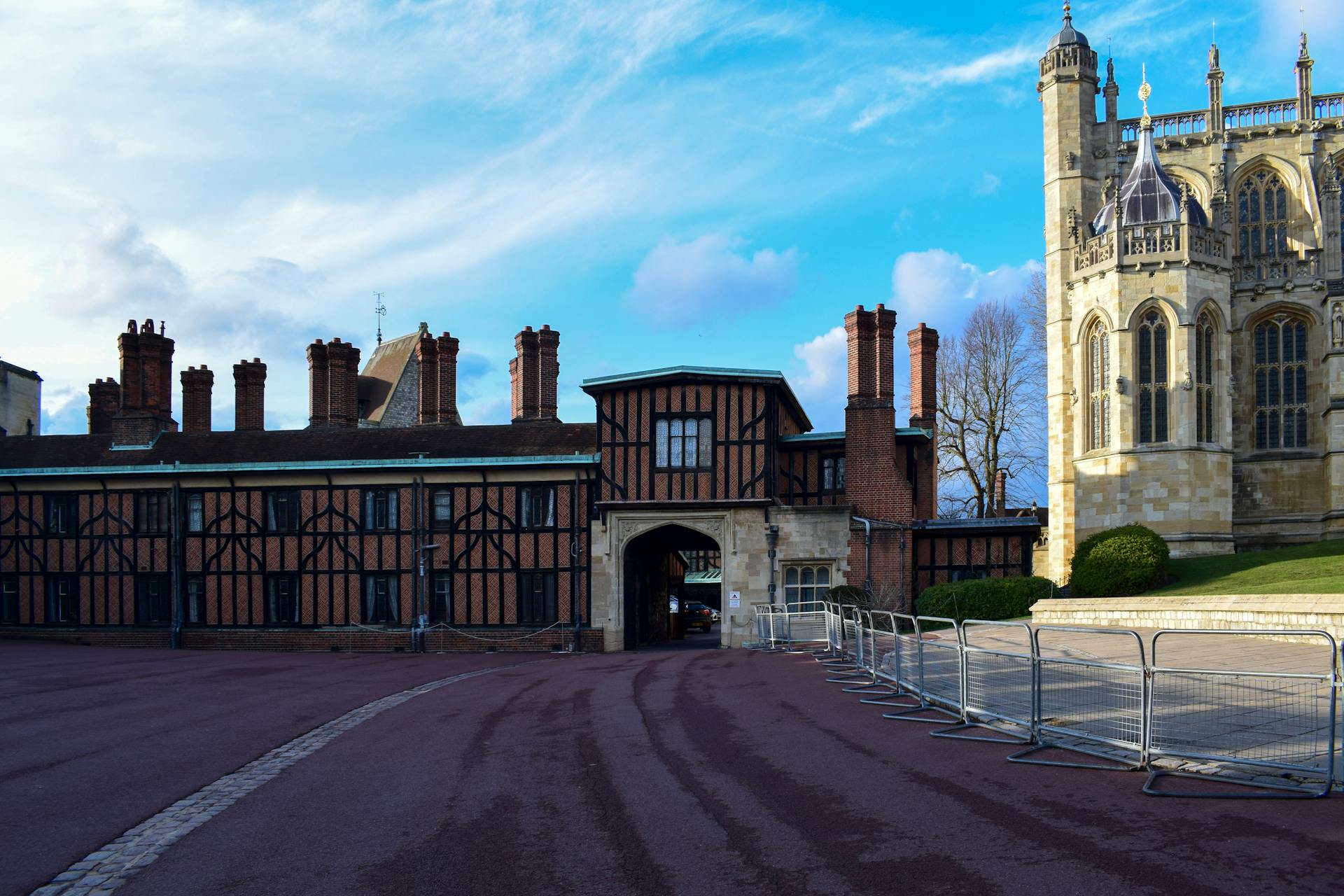 Captivating view of Windsor Castle's architecture and the iconic St. George's Chapel on a sunny day.