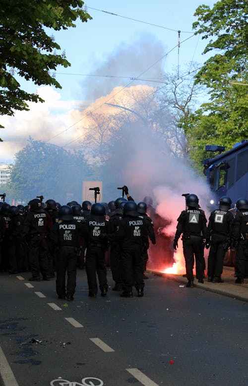 Police Officers on a Street during a Demonstration 
