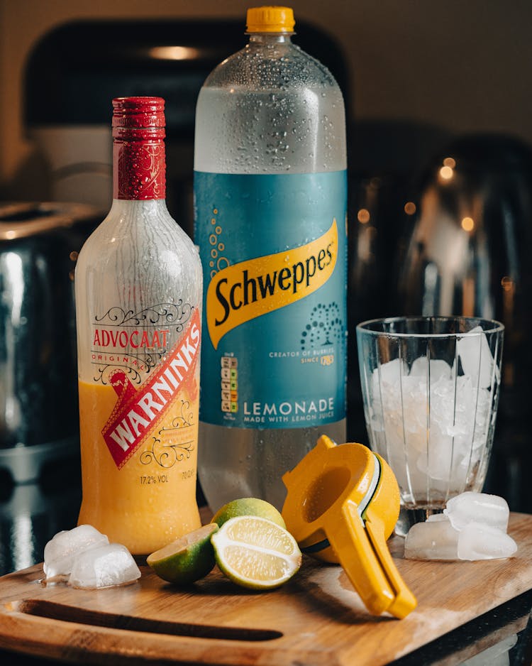 Cocktail Ingredients On A Wooden Board