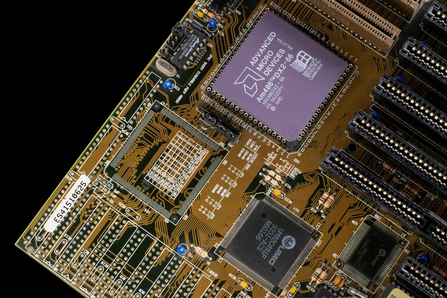 Macro view of a microchip processor surface