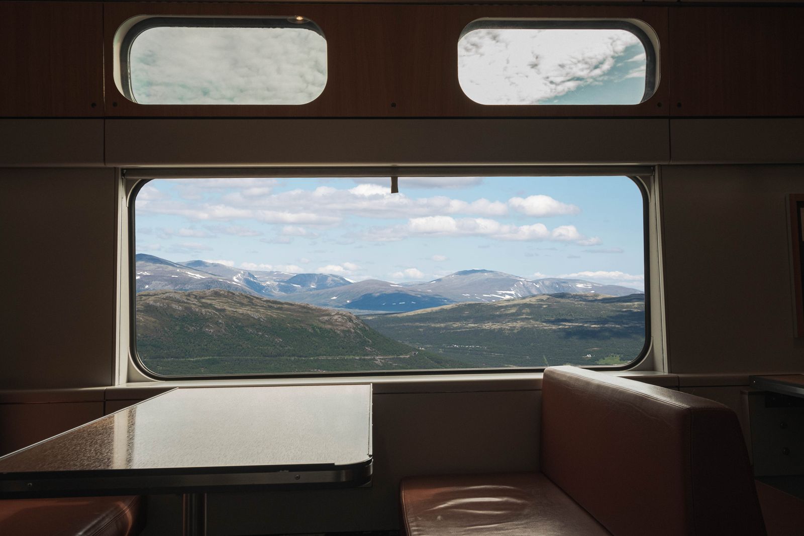 Scenic mountain view from a passenger train window