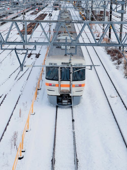 High Angle View of a Train in Winter 