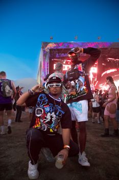 Vibrant scene of young adults enjoying an outdoor music festival, showcasing lively youth culture.