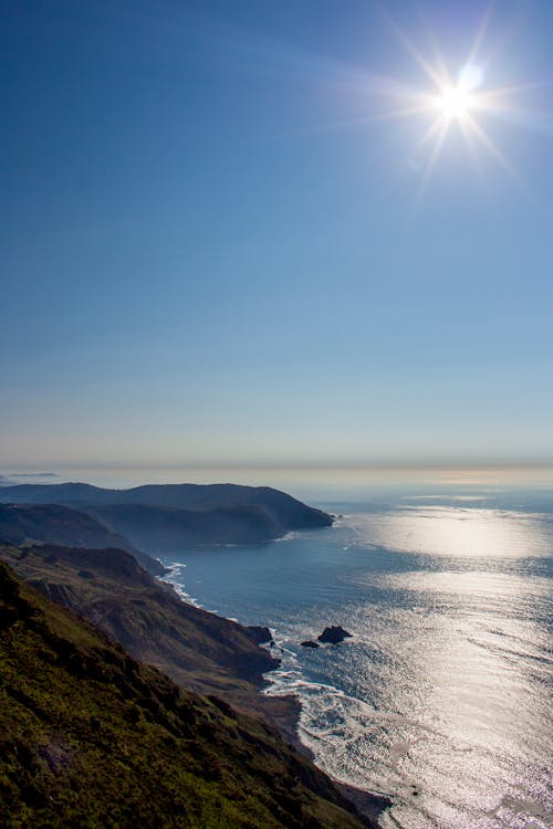 Sun on Clear Sky over Sea Coast