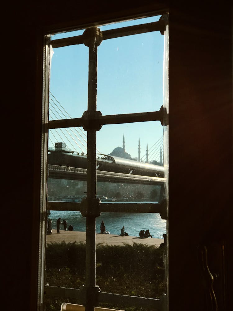 Halic Bridge And Hagia Sophia Behind Window