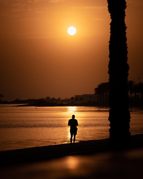 Man on Beach at Sunset