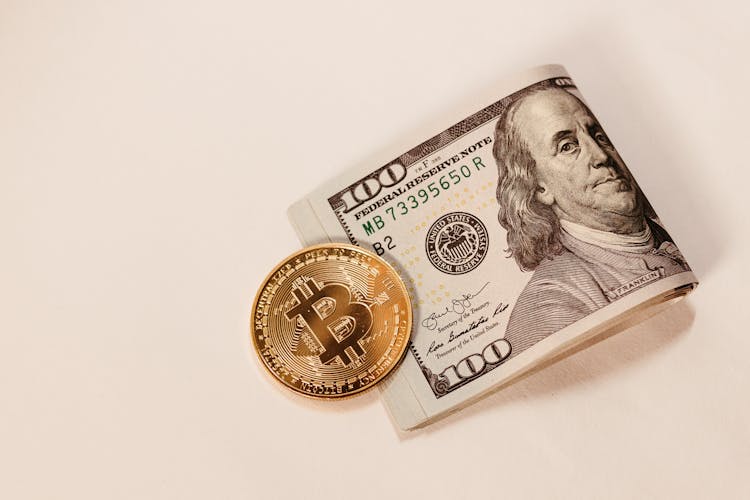 Gold Bitcoin Coin And Cash 