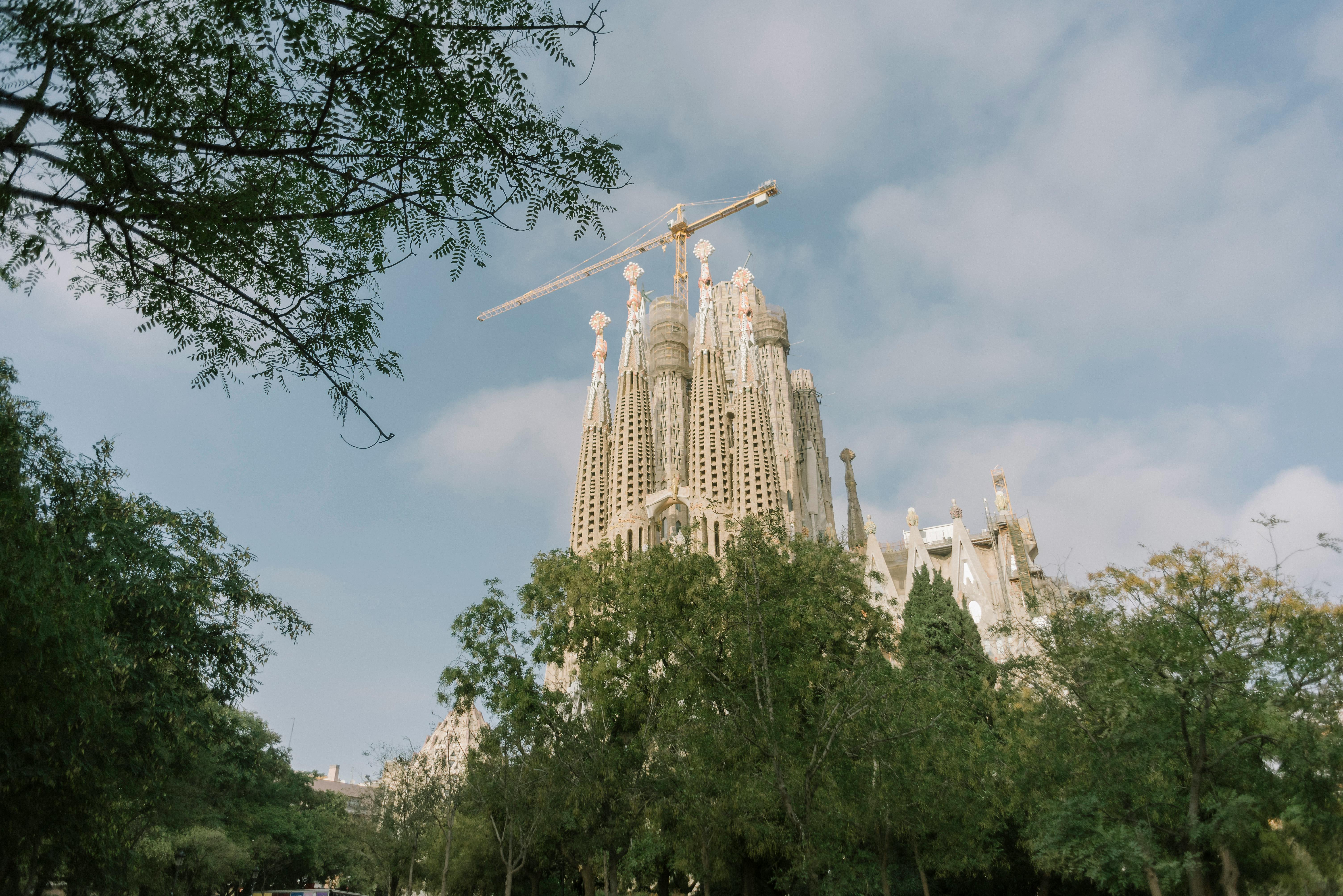 a low angle shot of la sagrada familia