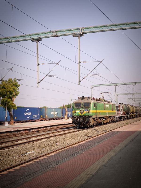 Freight train on a railway track in India